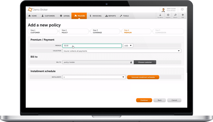 Cloud sales app for Insly 